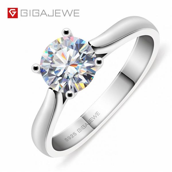 GIGAJEWE 1ct 6 5mm Corte Redondo EF VVS1 Moissanite 925 Anillo de Plata Prueba de Diamante Pasado Ajuste de Garra de Moda Mujer Novia Regalo GMS350Y