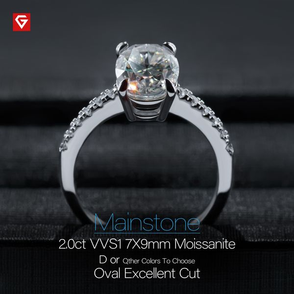 GIGAJEWE 2 0ct 7X9mm D corte ovalado anillo chapado en oro blanco 925 Plata Moissanite joyería ajuste de garra mujer novia regalo GMSR-040288E