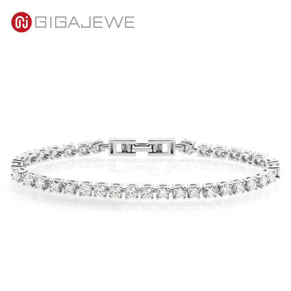 Gigajewe 4.3ct 3.0mmx43pcs d Color de corte redondo Cadena de enlace blanco Capado de oro Blanco 925 Silver Moissanite Tennis Pulsera Mujer Novia GMSB-001