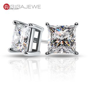 Gigajewe 4ct White Gold 9K/14K/18K oorbellen 7mm Princess Cut White Color Dush Back Moissanite Oorrichtingen Stud -oorbellen