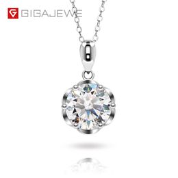 GIGAJEWE EF 2ct Moissanite flor seis puntas 925 colgante de plata collar 18K chapado en oro GMSN-015