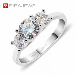 GIGAJEWE Moissanite 1 2ct 5 5mm 2X4 0mm anillos EF de corte redondo Color 925 anillo de plata chapado en oro multicapa mujer novia regalo GMS2987