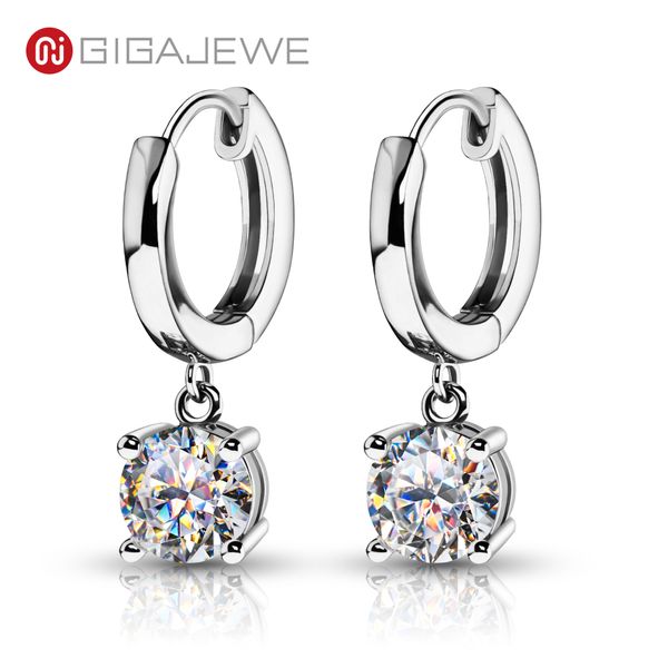 GIGAJEWE MOISSANITE EF COLOR VVS1 TOTAL 2CT COLGLE 925 PENDIENTE DE DROP DE PLATA 18K GOLADO DE ORO GMSE-012