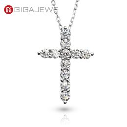 GIGAJEWE Total 1.1ct 3mmX11 coupe ronde D VVS1 Moissanite pendentif collier 925 argent chrétien religieux croix petite amie cadeau GMSN-026