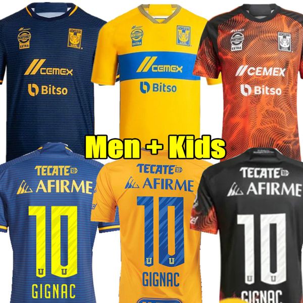 GIGNAC 23 24 Tigres UANL Local Visitante Tercera camiseta de fútbol 2023 2024 Hombres Niños Camiseta de fútbol Kit N.IBANEZ SOTELDO S.CORDOVA AQUINO THAUVIN F.THAUVIN uniforme