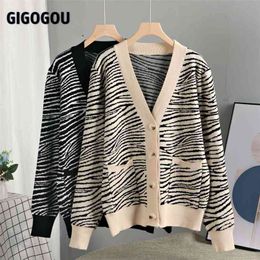 Gigogou grote zak vintage cardigan voor vrouwen trui dierlijke Pantinn casual losse extra grote vestigingen vrouwen winterjassen 210914