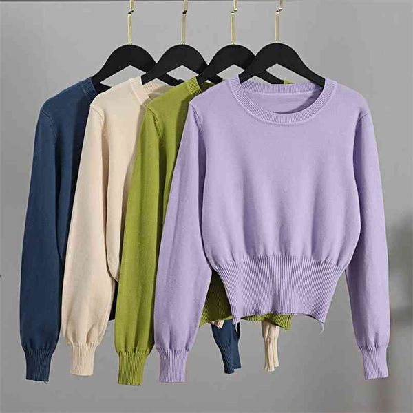 GIGOGOU, suéter corto de otoño tejido Kawaii, suéteres bonitos de manga larga, amarillo, rosa, ropa de invierno para mujer, jersey para mujer, jersey 210806