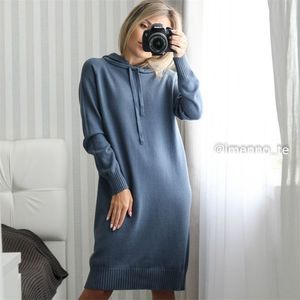 GIGOGOU Mujeres con capucha Suéter de punto largo Vestido Otoño Invierno Cálido Vestido recto Suelto Casual Pullover Túnica Vestidos Femme Pull 211110