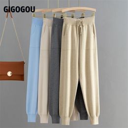 Gigogou Gebreide Hoge Taille Dames Gewas Harem Broek Solid Peg Been Vliegbroek Casual Trekkoord Winter Warm Workwear Wortel 210915