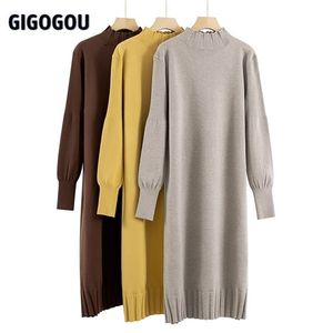 GIGOGOU longue tricot surdimensionné femmes Maxi robe pull chaud col roulé tunique ample haute rue Baggy Midi pull es 220210