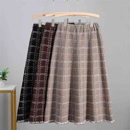 Gigogou luxe jacquard gebreide vrouwen midi rok herfst winter dikke warme een lijn hoge taille plaid patern trui s 210708