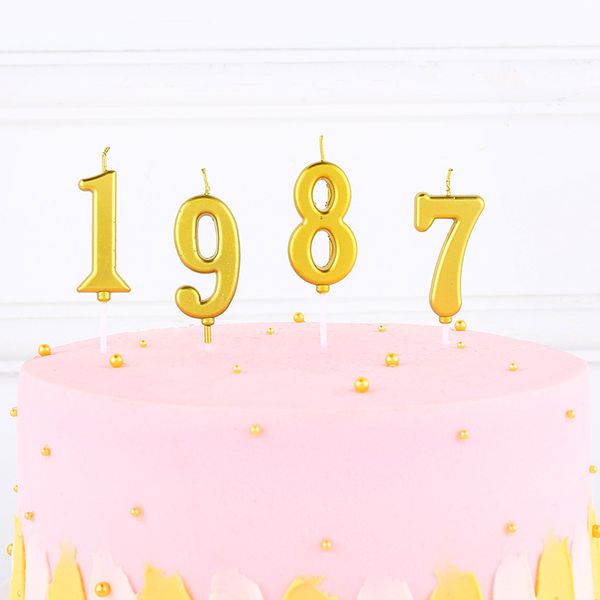 Bougie de gâteau d'anniversaire à motif de chiffres dorés, décoration de fête d'anniversaire pour enfants dorés avec boîte en PVC DH985