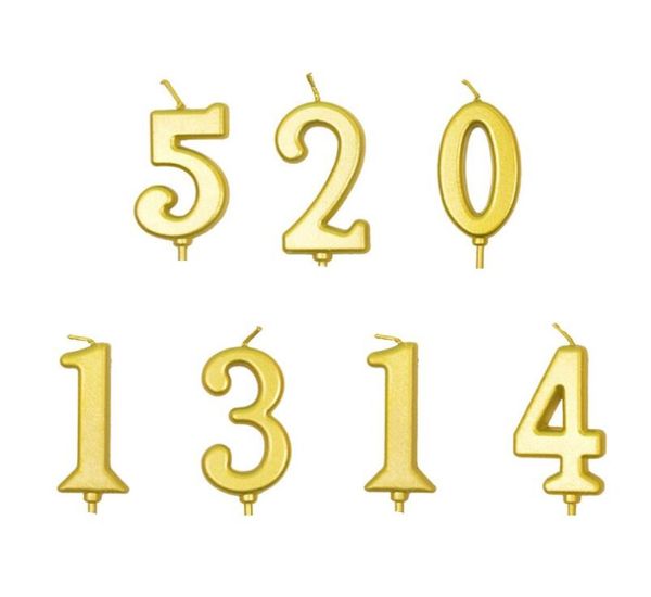 Patrón de números dorados pastel de cumpleaños vela de parafina decoración de fiesta de aniversario de niños dorados con caja de PVC 9848310