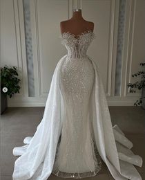 Vestidos de novia de sirena con lentejuelas de cristal Gillter con tren desmontable, corsé de novia, vestido de princesa Birdal, vestido desmontable