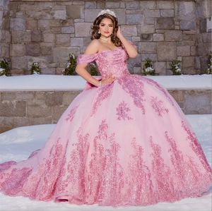 Gillter Quinceanera Pink Jurken Ball Jurk Sweet 16-jarige Corset Veter-Up Princess Prom Dress Vestidos de 15 anos