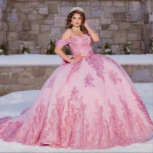 Gillter Quinceanera Pink Jurken Ball Jurk Zoet 16 jaar korset veter prinses prom jurk Vestidos de 15 anos BC18945