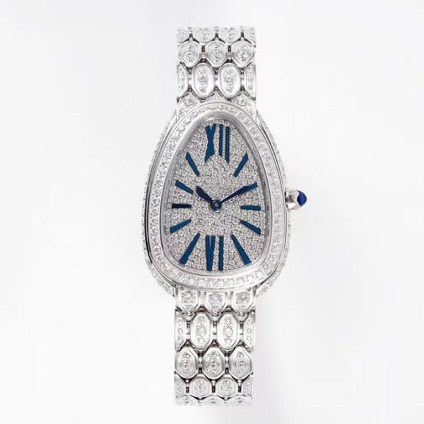 Reloj de diamantes para mujer Gilt Snake Shadow Tamaño 33 mm Espesor 6,85 Espejo de zafiro Movimiento de piedra de cuarzo de precisión Pulsera de acero serpentina de fabricación grande