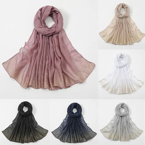 Giltter couleur unie musulman Hijabs doux coton foulards perle populaire islamique Turban voile femme Long châle foulard 180x80cm