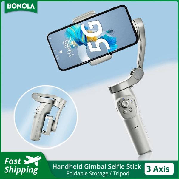 Gimbal Bonola Handheld 3axis Record vidéo de smartphone pliable Gimbal Stabilitateur de vlog pour iPhone 13 / Xiaomi / Samsung Phone Selfie Stick