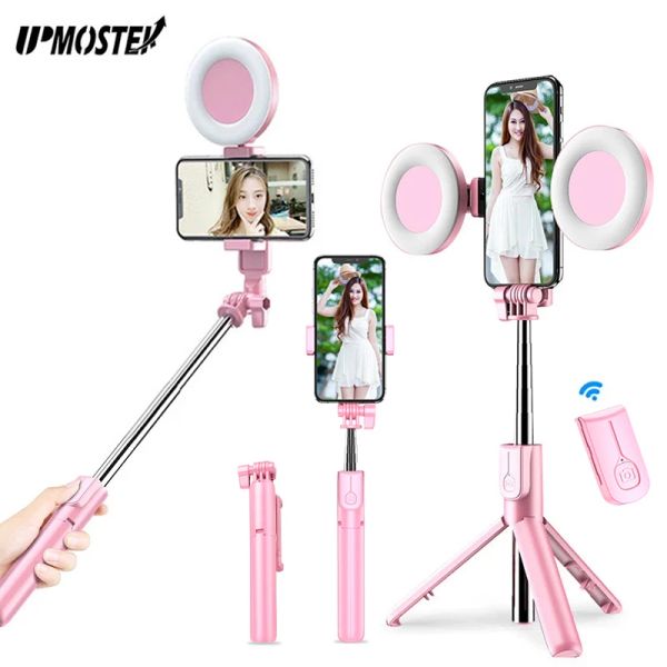 Gimbal Upmostek 4 en 1 inalámbrico Bluetooth Selfie Stick con anillo de luz LED trípode plegable para Iphone Xiaomi Samsung Oppo Live Tripod