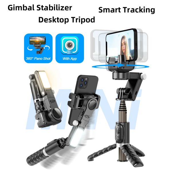 Gimbals 360 ° Rotation Stabilisateur de téléphone Handheld Handheld Gimbal Stabilizer Fill Light Wireless Remote Stick Trépied Trépied Tipod Phone New