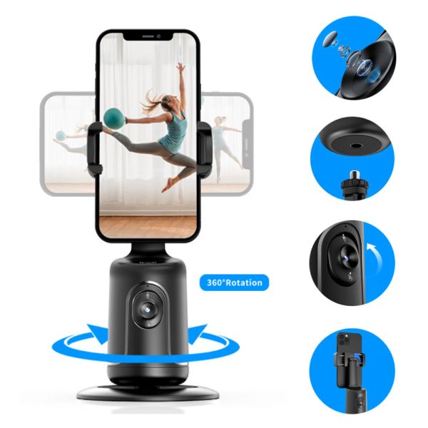 Gimbals Auto Face Tracking Gimbal 360 ° Rotation Caméra Geste Contrôle, porte-téléphone de prise de vue intelligent pour Vlog, streaming, vidéo
