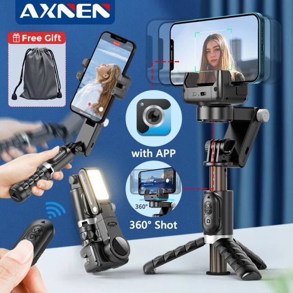 Gimbals Stabilisateur de cardan AXNEN Q18, mode de suivi de bureau, bâton de selfie pour smartphone avec lumière de remplissage pour téléphones portables Xiaomi Huawei iPhone