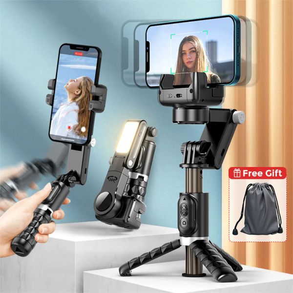 Gimbals Q18 Desktop suivant le mode de prise de vue stabilisateur stabilisateur selfie stick trépied avec lumière de remplissage pour le smartphone de téléphone portable iPhone