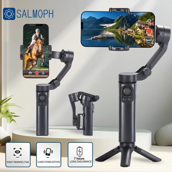 Gimbals Salmoph F5 plus 3axis Gimbal pliable Smartphone Handheld Phone Vidéo Record Vlog Stabilisateur pour iPhone Xiaomi Huawei