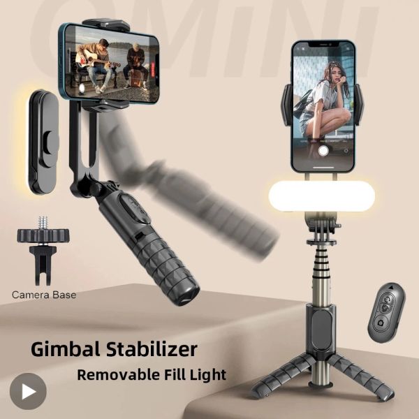 Gimbals Selfie Stick Stick Gimbal Stabilizer Trípode para iPhone Android Phone Acción Cámara Bluetooth Mobile Soporte celular Smartphel Smartphone