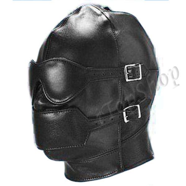 Juguetes para adultos Gimp Head Mask Hood Blindfold Bondage Negro Faux Leather Fetish Kinky Play UK # R501