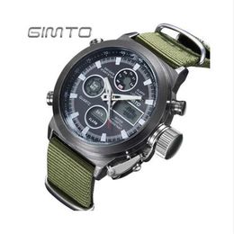 Gimto Military Quartz Sport Watches for Men Analog Digital Nylon Watch Men Lead Hen's Watches Waterproof polshorloge Mens233A