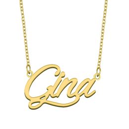 Gina Charm naamplaatje Aangepaste naam ketting Gepersonaliseerde hanger voor mannen Jongens Verjaardagscadeau Beste vrienden Sieraden 18k verguld roestvrij staal