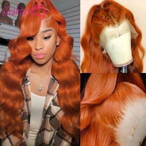 Ginger 13x4 HD en dentelle Perruques avant onde corporelle pré-gingers orange cueillis perruques de cheveux humains de couleur pour femmes 180% de densité brésilienne Remy