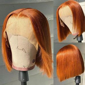 Ginger Bob 13 5 1 Perruque frontale en dentelle Brizilian Perruques de cheveux humains Avant court pré-plumé pour les femmes