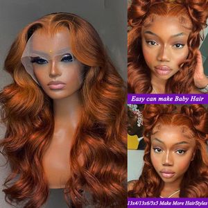 Ginger Body Wave 13x4 Lace Front Simulation Perruques de cheveux humains 40 pouces Brésilien Ginger Orange Body Wave 360 HD Lace Frontal Wig