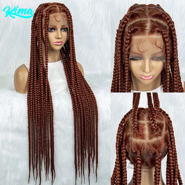 Tresses de cornrow au gingembre Perruques tressées en dentelle complète pour femmes noires en dentelle synthétique carrée noueuse tresses 350 couleur 240430