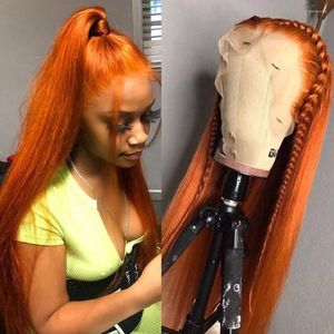 Ginger naranja 13x4 pelucas de cabello humano delantero con bebé Cierre 4x4 brasileño prepacido para mujeres para mujeres