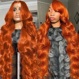Gingembre Orange 13x6 HD dentelle avant perruques cheveux humains vague de corps 13x4 dentelle frontale perruques Transparent dentelle perruque 250% pour les femmes