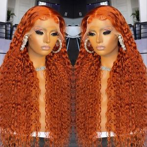 Ginger Orange 220%Dichtheid 13x6 Transparant Deep Wave Lace frontale pruik Hoogteek gekleurde kant voor pruik water krullende mensenpruiken voor vrouwen voor vrouwen