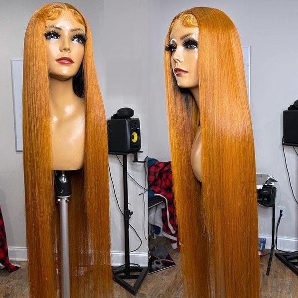 Ginger Orange Color Straight Virgin Human Hair Straight Full Lace Frontal Wig Cheveux brésiliens Cheveux indiens Cheveux malaisiens Cheveux péruviens Cheveux birmans