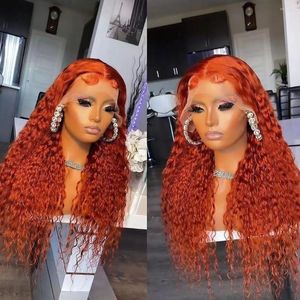 Gingembre Orange Couleur Vague D'eau Bouclés Perruque 13x4 Avant de Lacet Perruques de Cheveux Humains Souligner Profonde Pour Femme Préplumé