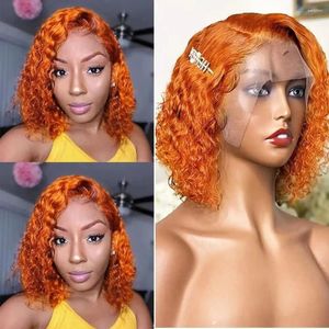 Ginger Orange Deep Wave Bob Wig Lace Front Haren Haarpruiken voor zwarte vrouwen Kleur krullend kort
