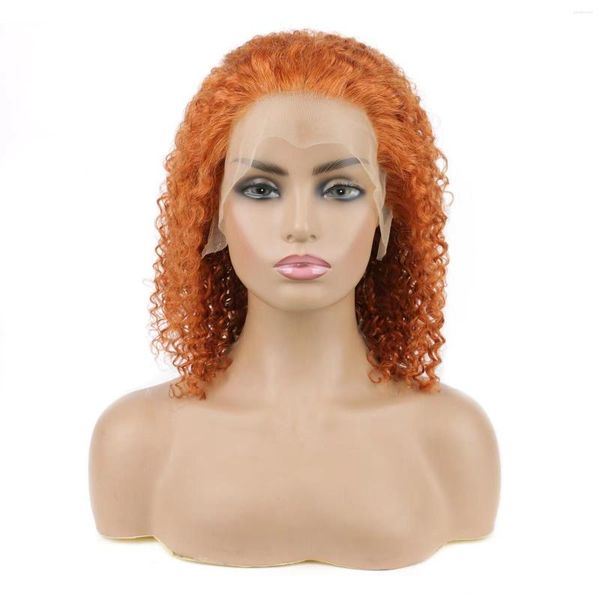 Gingembre Orange Jerry bouclés Bob perruque 13x4 dentelle avant perruques de cheveux humains pour les femmes court Transparent