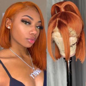 Ginger Orange Lace Front Bob Wigs150% pré-plumé Ombre droite brésilienne Remy court Bob Lace Wigs