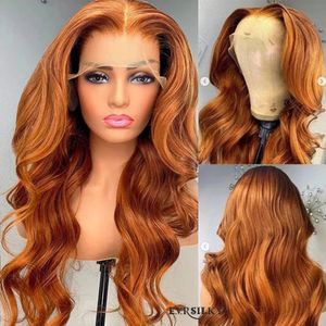 Perruque Lace Front Wig naturelle brésilienne Remy, cheveux naturels, Body Wave, Orange gingembre, 13x4, pre-plucked, avec cheveux de bébé