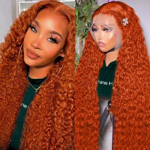 Gember Oranje Kant Voor Pruik Diepe Golf Krullend Full Lace Front Menselijk Haar Pruiken 30Inch Water Wave 13x4 13x6 HD Kant Frontale Pruik