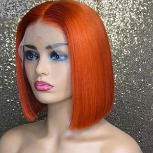 Ginger Short Bob Lace Front S 100% cheveux humains pour les femmes Blonde Orange droite Brésilien Fermeure 240408