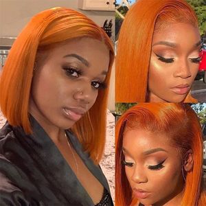 Ginger Short Bob Wig 13x6 Perruques de cheveux humains pour les femmes Bob Ginger Orange Bone Straight Lace Front Bob Wigs