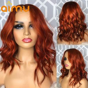 Ginger Short Bob Wig Pixie WAVY HD Lace frontaal gekleurde oranje vooraf geplukte transparante voorkant menselijk haarpruiken vrouwen remy